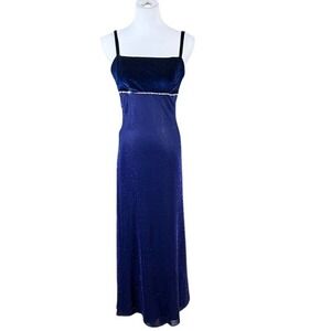 Jump Apparel Wendye Chaitin Vintage 90s Navy Blue Velvet Glitter Maxi Dress 5/6